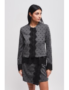 Maryley - Veste courte à pois avec empiècements en dentelle