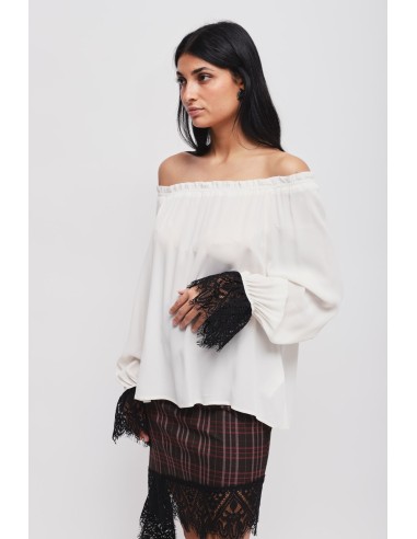 Blouse à encolure bateau et poignets en dentelle Maryley