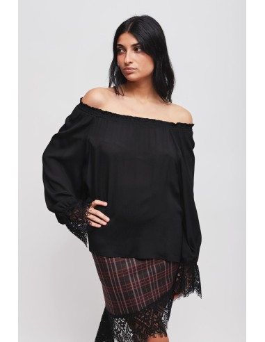 Blouse à encolure bateau et poignets en dentelle Maryley
