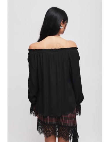 Blouse à encolure bateau et poignets en dentelle Maryley