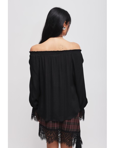 Blouse à encolure bateau et poignets en dentelle Maryley