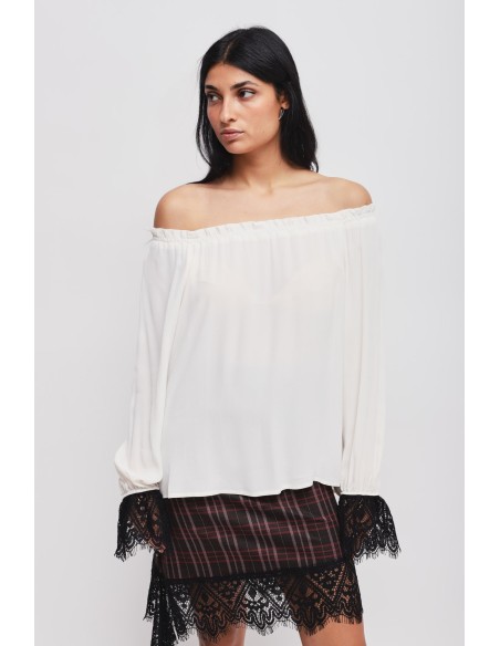 Blouse à encolure bateau et poignets en dentelle Maryley