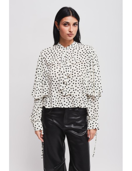 Viscoseblouse met stippen en ruches van Maryley