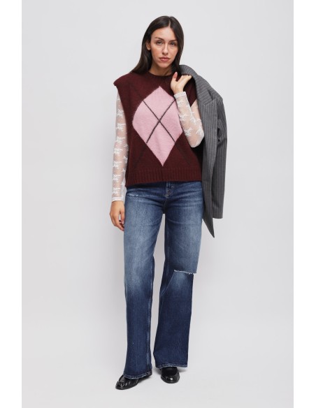Gilet en maille à losanges avec épaules rembourrées Maryley