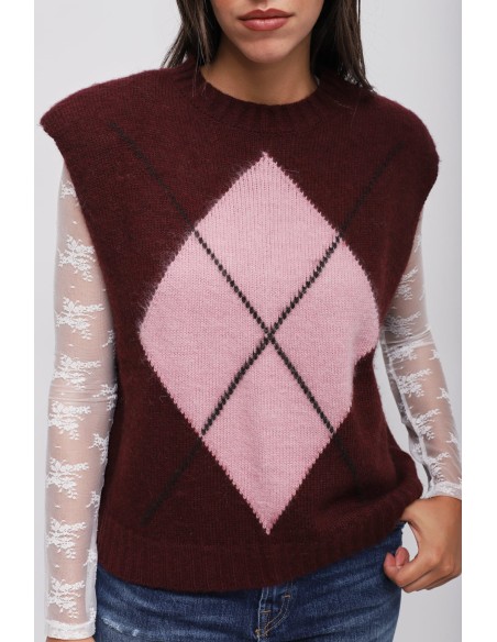 Gilet en maille à losanges avec épaules rembourrées Maryley