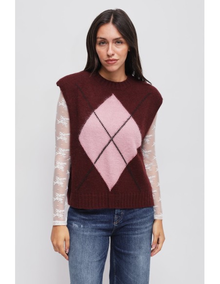Gilet en maille à losanges avec épaules rembourrées Maryley