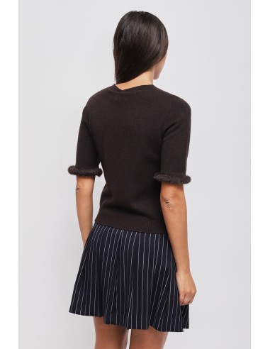 Top met korte mouwen en imitatiebontdetail van Maryley
