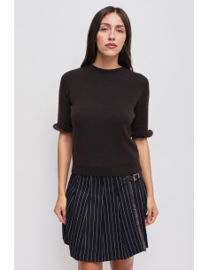 Top met korte mouwen en imitatiebontdetail van Maryley