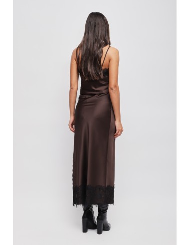 Jupe longue en satin avec dentelle Maryley