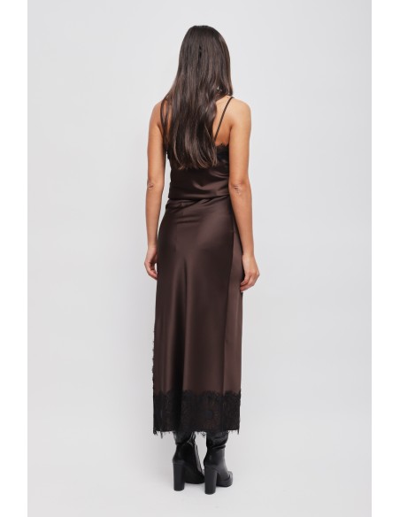 Jupe longue en satin avec dentelle Maryley