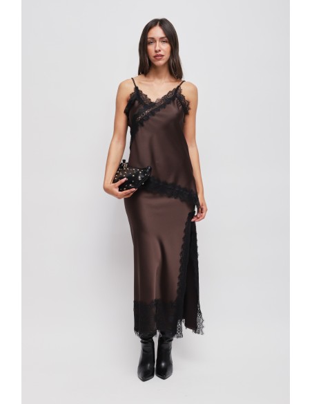 Jupe longue en satin avec dentelle Maryley