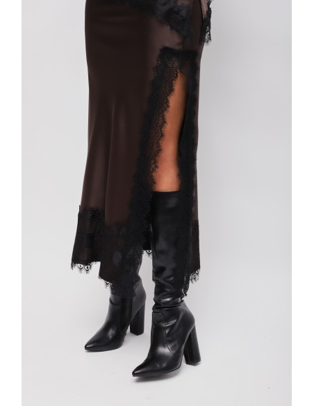 Jupe longue en satin avec dentelle Maryley