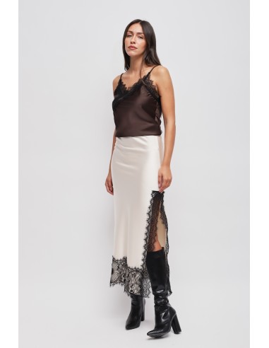 Jupe longue en satin avec dentelle Maryley
