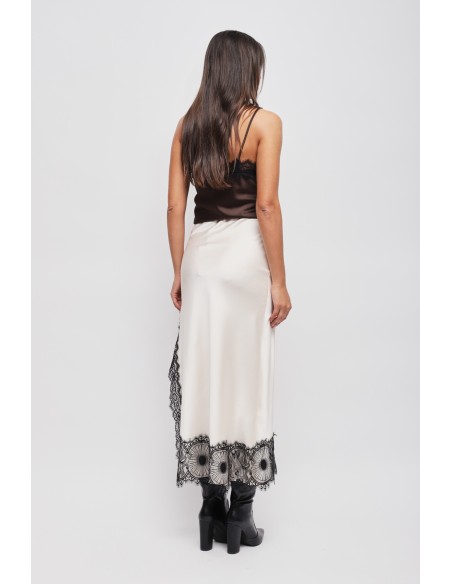 Jupe longue en satin avec dentelle Maryley