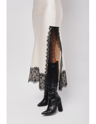 Jupe longue en satin avec dentelle Maryley
