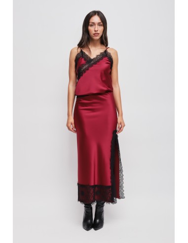 Jupe longue en satin avec dentelle Maryley
