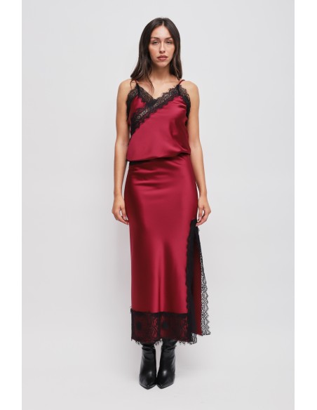 Jupe longue en satin avec dentelle Maryley