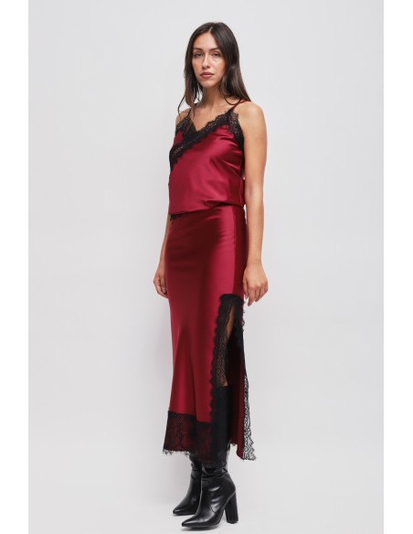 Jupe longue en satin avec dentelle Maryley