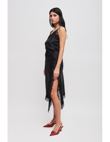Jupe en satin avec bas asymétrique et dentelle Maryley
