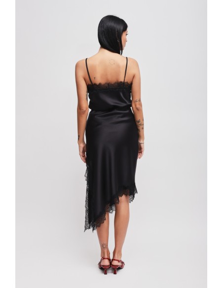 Jupe en satin avec bas asymétrique et dentelle Maryley