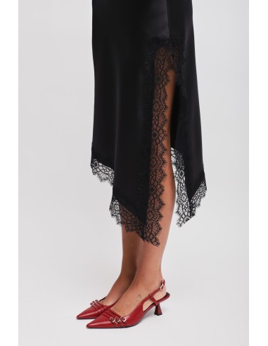 Jupe en satin avec bas asymétrique et dentelle Maryley