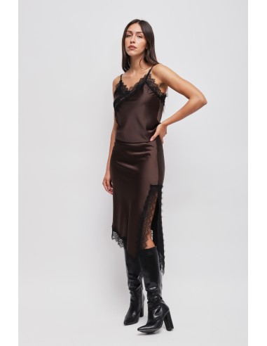Jupe en satin avec bas asymétrique et dentelle Maryley