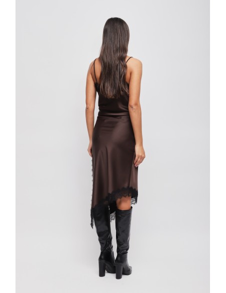 Jupe en satin avec bas asymétrique et dentelle Maryley
