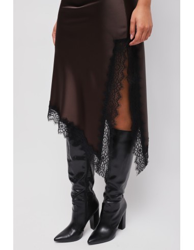 Jupe en satin avec bas asymétrique et dentelle Maryley