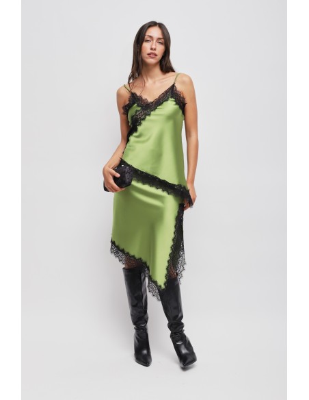 Jupe en satin avec bas asymétrique et dentelle Maryley