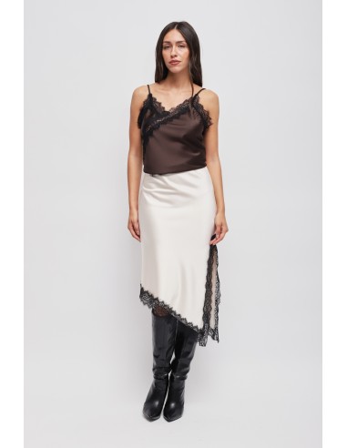 Jupe en satin avec bas asymétrique et dentelle Maryley