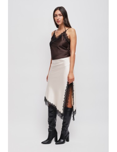 Jupe en satin avec bas asymétrique et dentelle Maryley