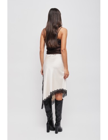 Jupe en satin avec bas asymétrique et dentelle Maryley