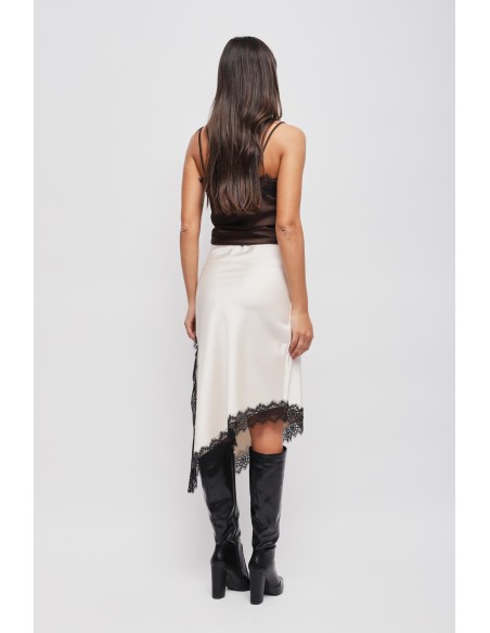 Jupe en satin avec bas asymétrique et dentelle Maryley