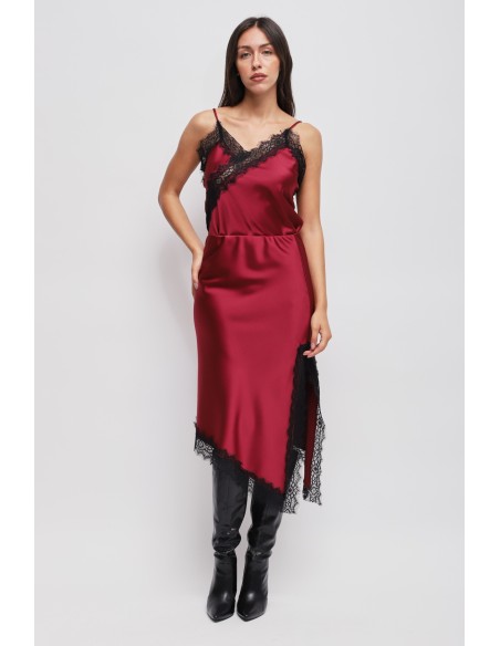 Jupe en satin avec bas asymétrique et dentelle Maryley