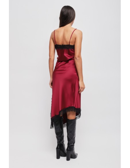 Jupe en satin avec bas asymétrique et dentelle Maryley