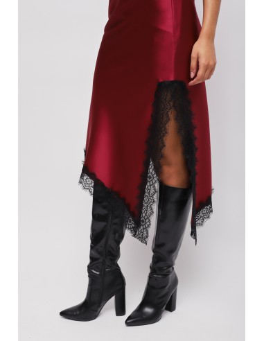 Jupe en satin avec bas asymétrique et dentelle Maryley