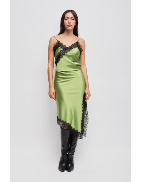Jupe en satin avec bas asymétrique et dentelle Maryley