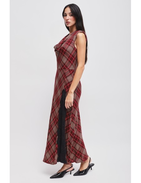 Robe à carreaux avec encolure drapée Maryley