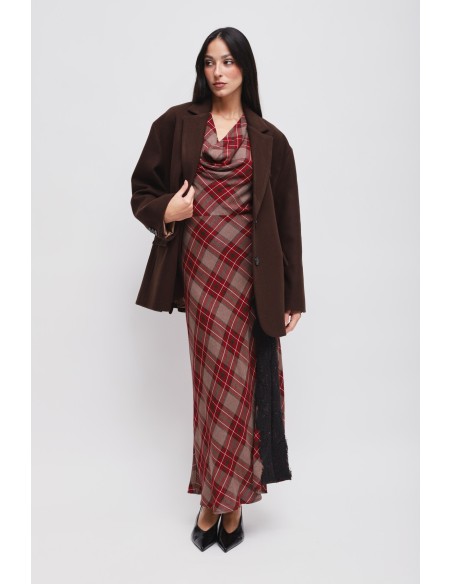 Robe à carreaux avec encolure drapée Maryley