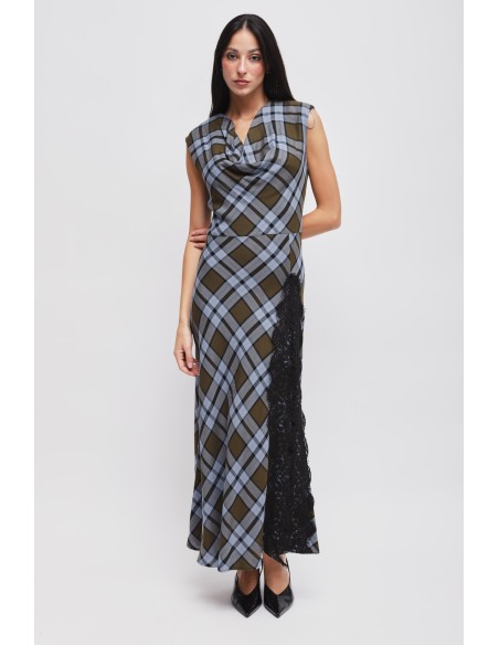 Robe à carreaux avec encolure drapée Maryley