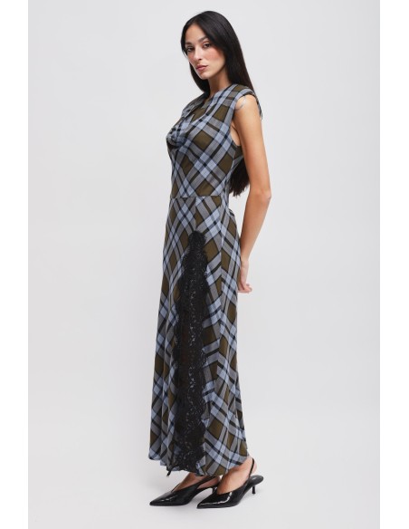 Robe à carreaux avec encolure drapée Maryley