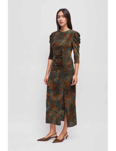 Robe longue à motifs en velours Maryley