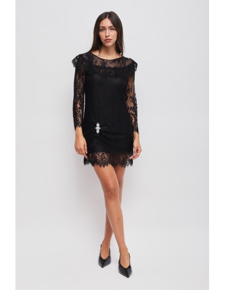 Mini-robe en dentelle avec détail bijou Maryley