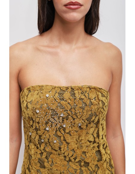 Robe bustier en dentelle avec strass Maryley