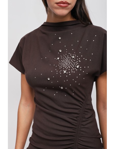 Robe courte drapée avec strass Maryley