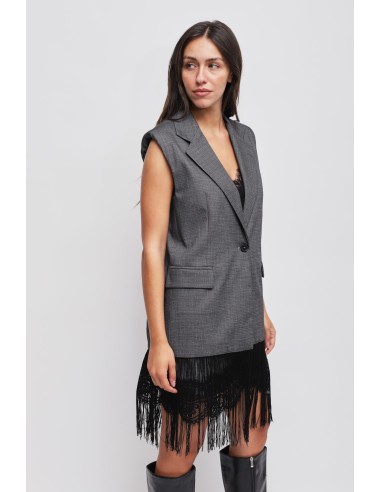 Gilet met enkele rij knopen en franjes Maryley