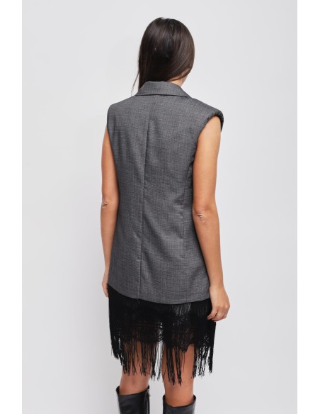 Maryley Gilet à simple boutonnage avec franges