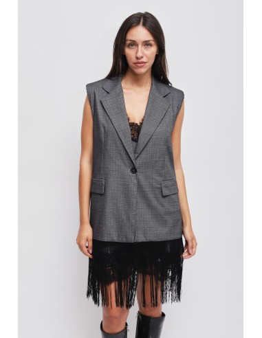 Gilet met enkele rij knopen en franjes Maryley
