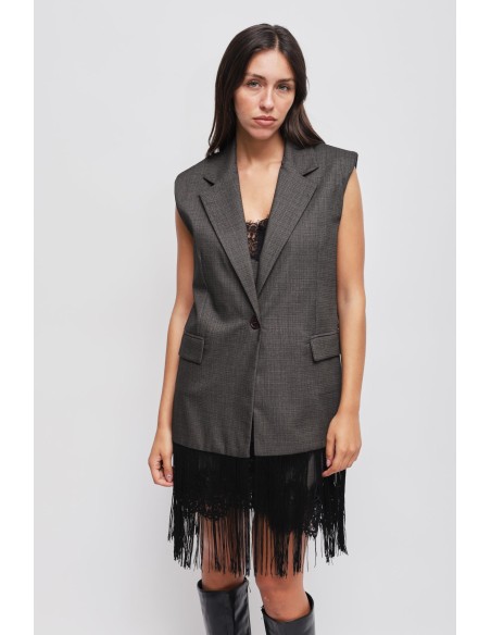 Maryley Gilet à simple boutonnage avec franges
