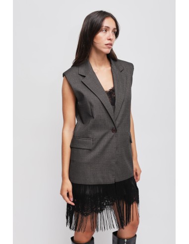 Gilet met enkele rij knopen en franjes Maryley
